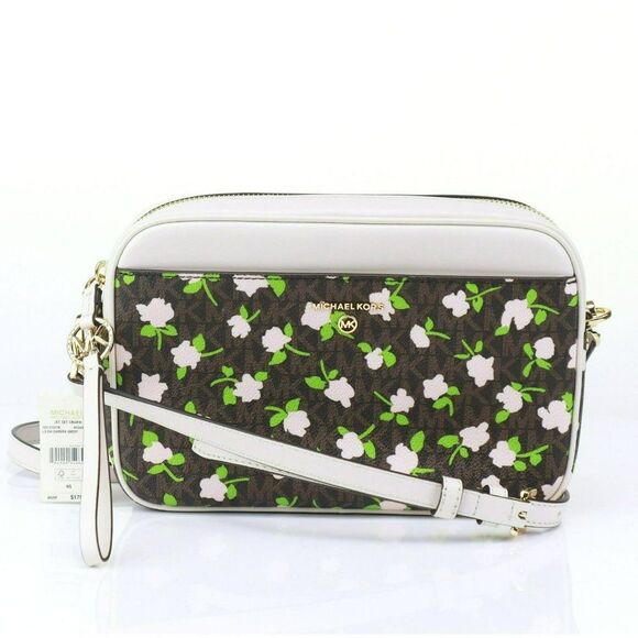 NWT Michael Kors Jet Set Large Floral Charm EW Camera Crossbody Bag Brown - Picture 8 of 16